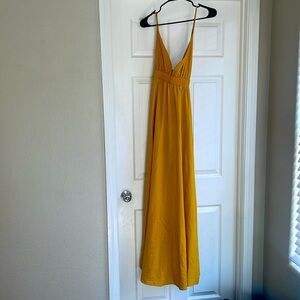 Slit front maxi dress, adjustable spaghetti straps, crisscross back